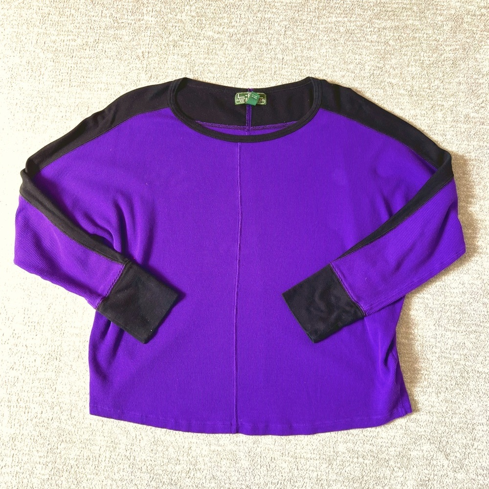 Vintage L-RL Lauren Active Women’s Purple/Black Cotton Top Sz. XL